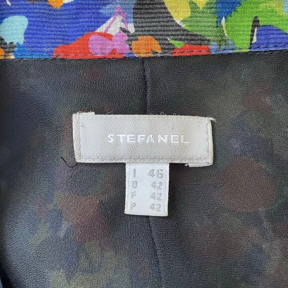 Y2K Stefanel Silk Fruit Print High-Low Dress Size S / M Belted Button Front - Picture 8 of 11